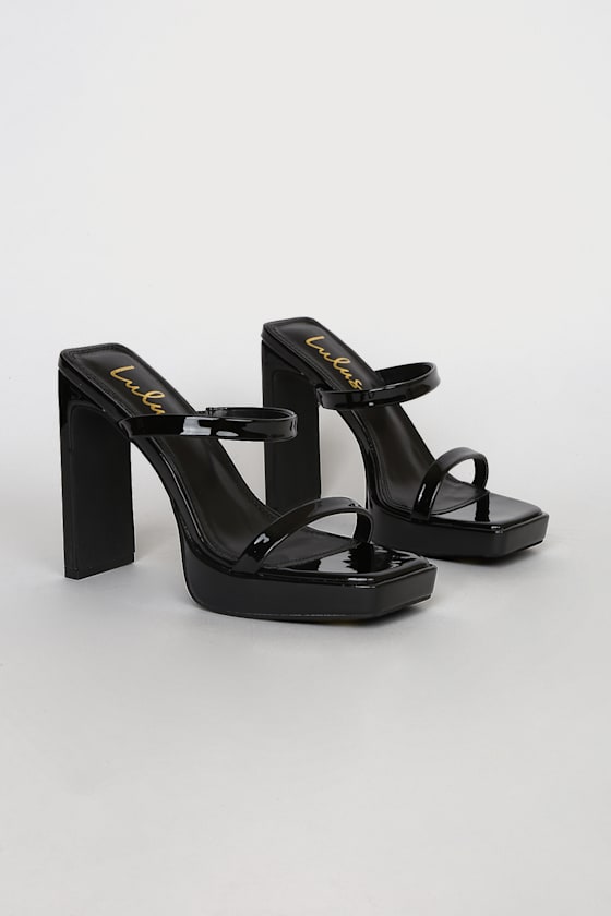 Fausee Black Patent Square Toe Platform Slide Sandals 3