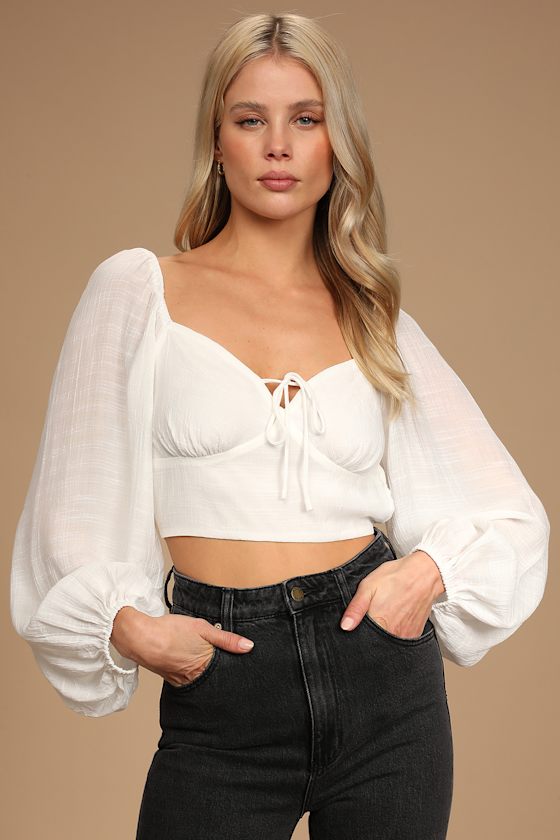 Tie Back Long Sleeve Top in White