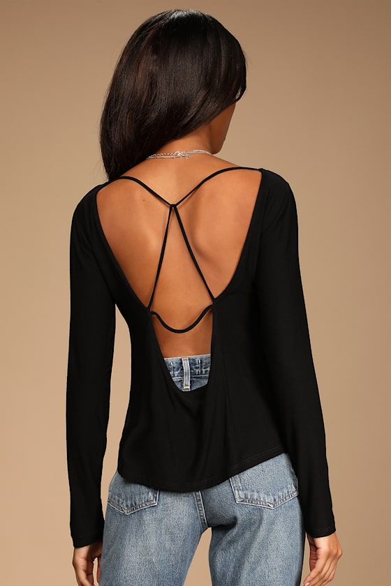 Lasting Impressions Black Strappy Black Long Sleeve Top 2