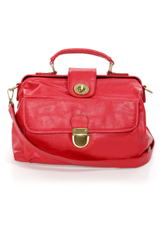 Chic Structured Handbag Red Handbag Vegan Leather Purse 42.00