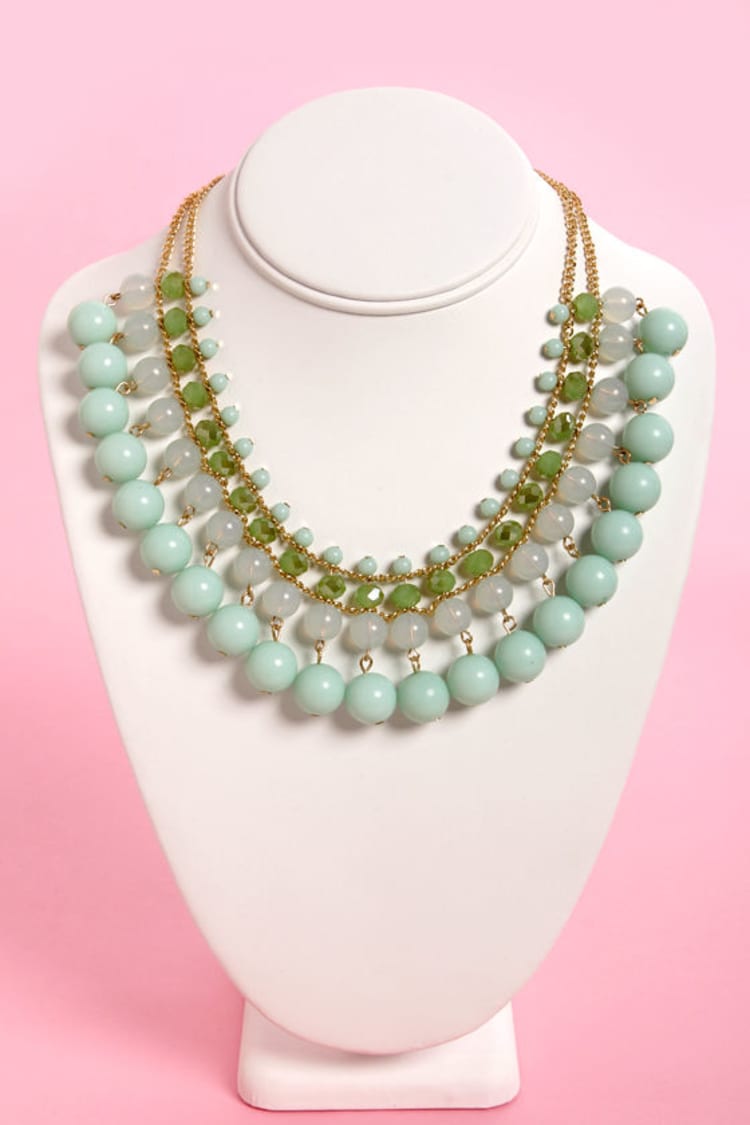 Double Wrap Beaded Necklace-Mint