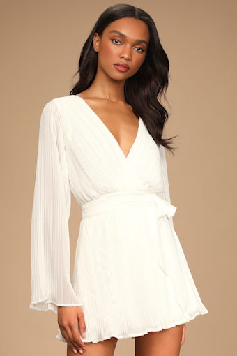 Embrace Your Beauty Ivory Pleated Long Sleeve Skort Romper 3