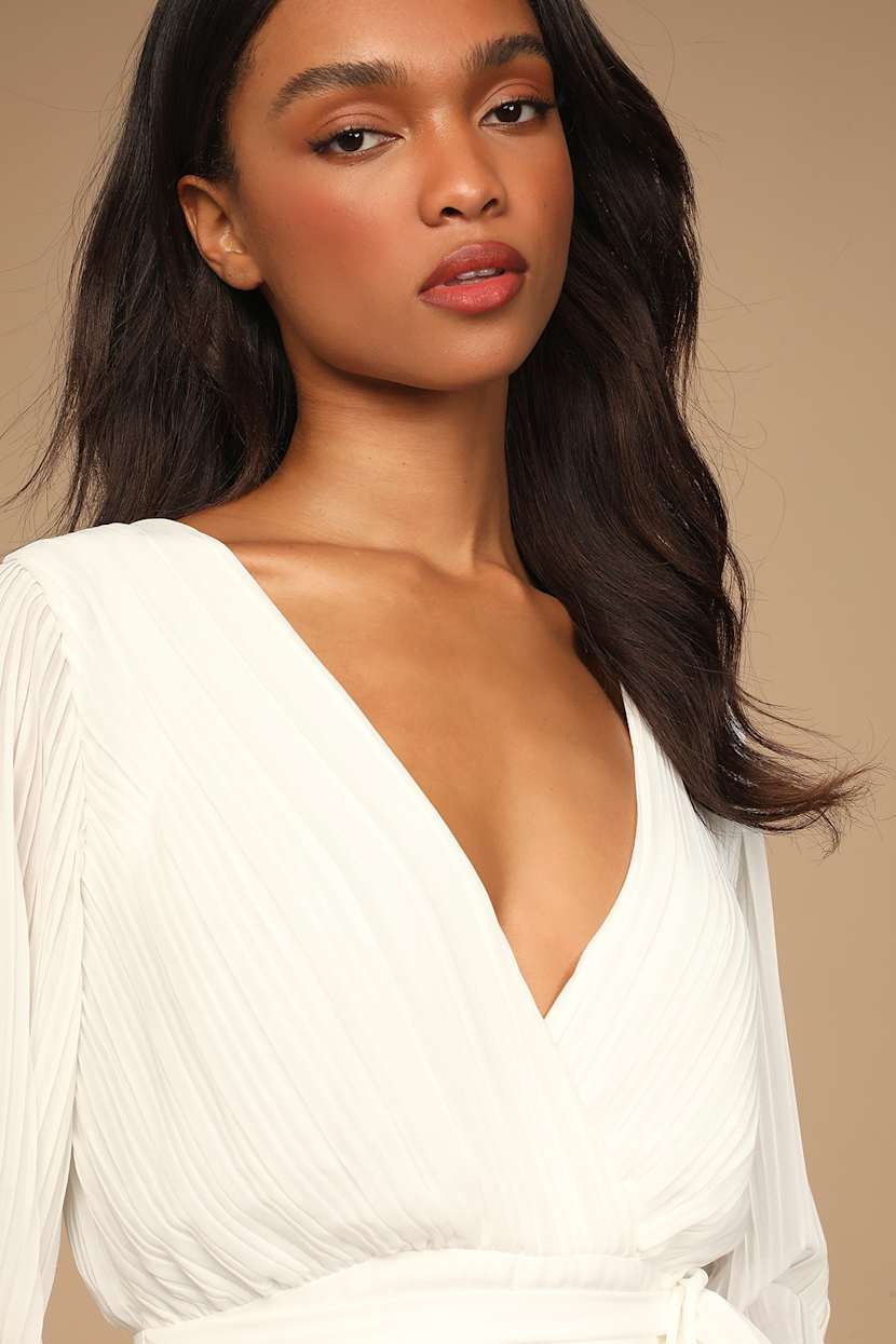 ivory romper dress Ivory Pleated Long Sleeve Skort Romper | Womens | X-Small (Available in S, M, XL) | Lulus | Neutral | Rompers