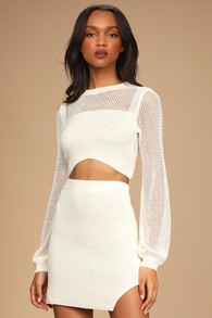 Double the Delight Ivory Knit Two-Piece Mini Sweater Dress