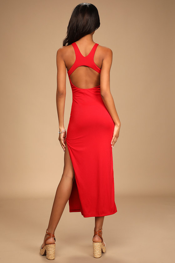 Curated Casual Red Ribbed Backless Maxi Dress 2