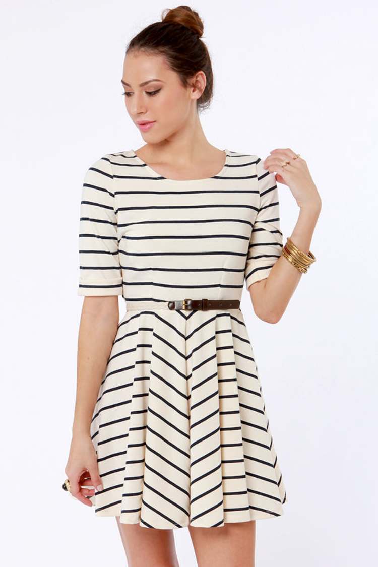 Lost Shirley Dress- Navy and Cream Dress - Striped Dress - $54.00