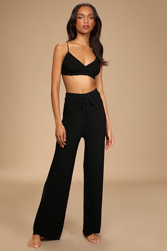 Looking to Lounge Black Knit Wide-Leg Sweater Pants 5