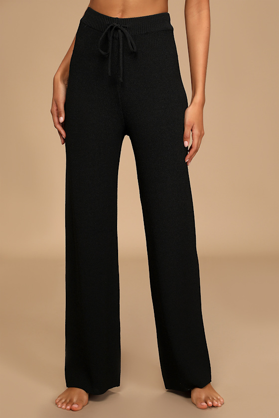 Looking to Lounge Black Knit Wide-Leg Sweater Pants 3