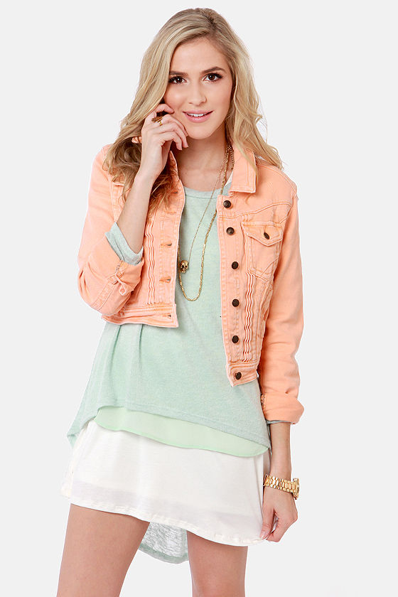 Lost Carper Jacket - Distressed Denim Jacket - Peach Denim Jacket - $58