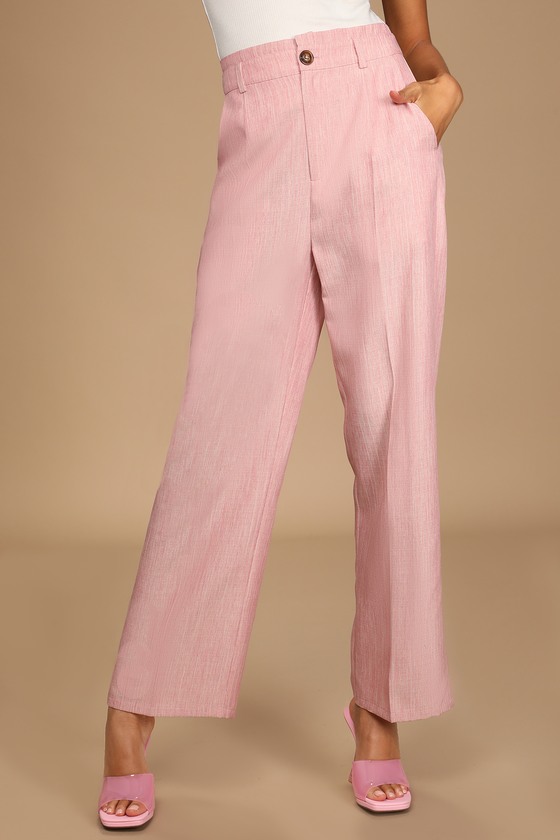 Taking Charge Pink Wide-Leg Trouser Pants