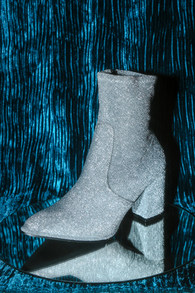 Viviyana Silver Sparkly Pointed-Toe Sock Boots