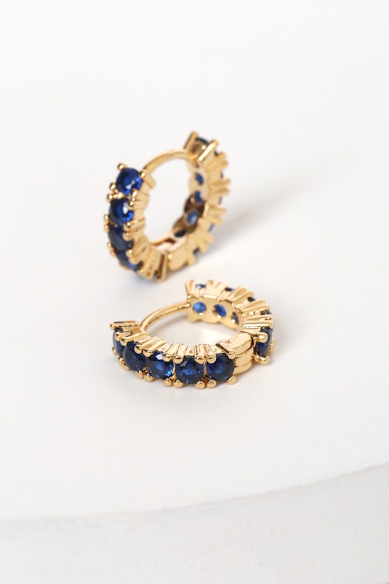 September Blue Birthstone 14KT Gold Hoop Earrings 1