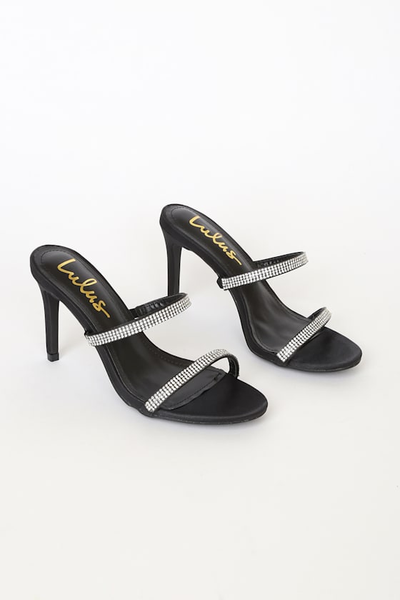 Ralphy Black Satin Rhinestone High Heel Sandals 1