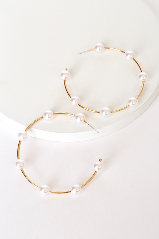 Gleaming with Elegance 14KT Gold and Pearl Hoop Earrings 2