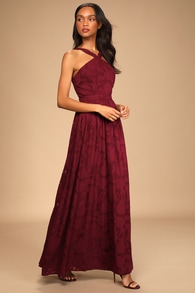 Love and Beyond Wine Burnout Floral Maxi Dress