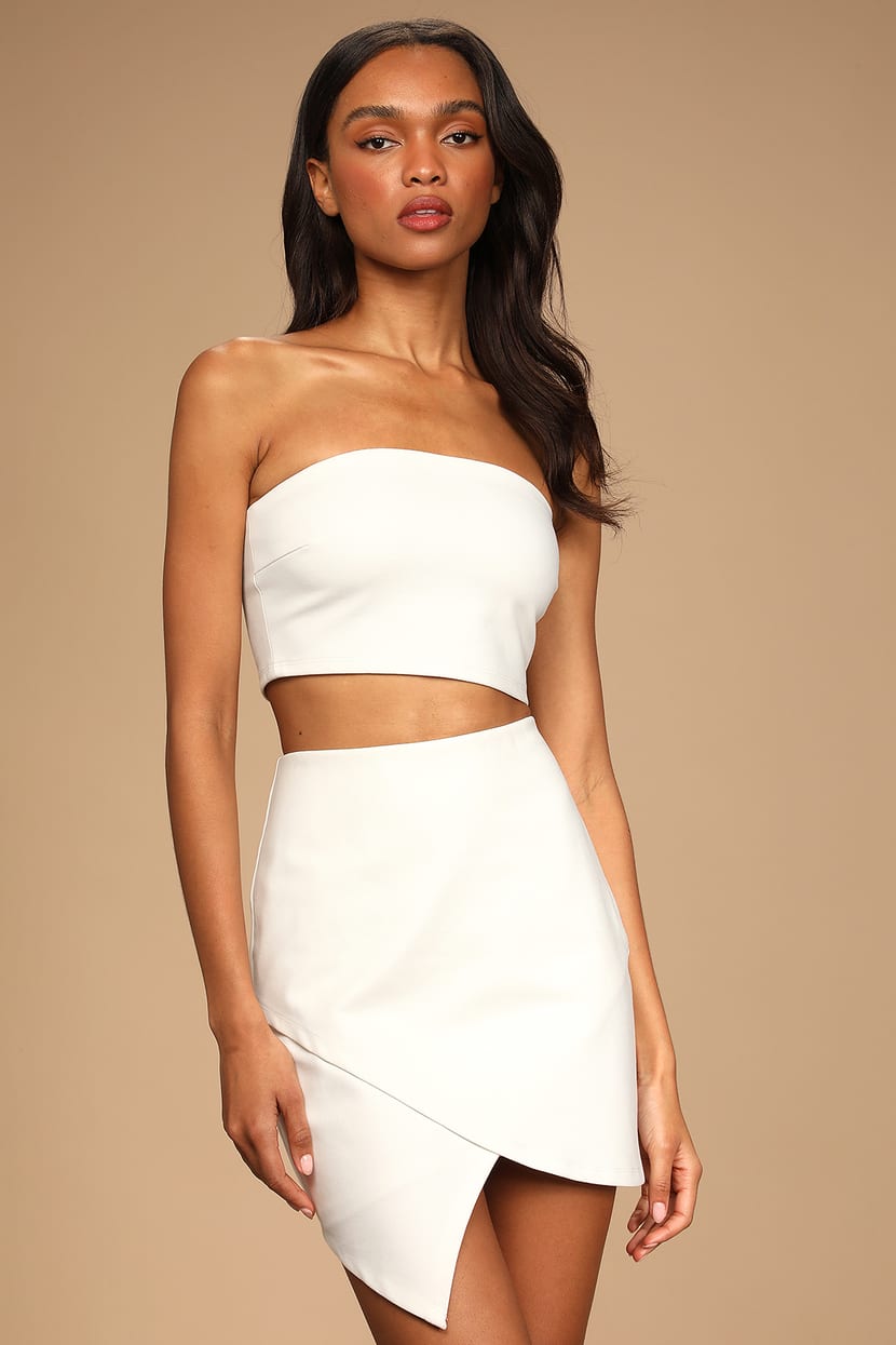 Hopeless Romantic Two Piece Set - Strapless Crop Top and Maxi Skirt Set in  Ivory