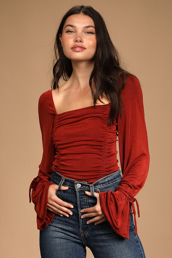 Free People Meant To Be - Shiny Red Bodysuit - Ruched