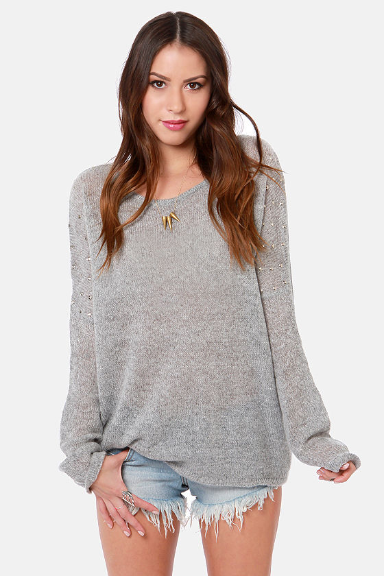 Cozy Grey Sweater - Studded Sweater - Oversized Sweater - $45.00 - Lulus