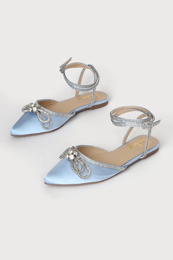 Blue Satin Flats Rhinestone Flats Ankle Strap Flats Flats Lulus