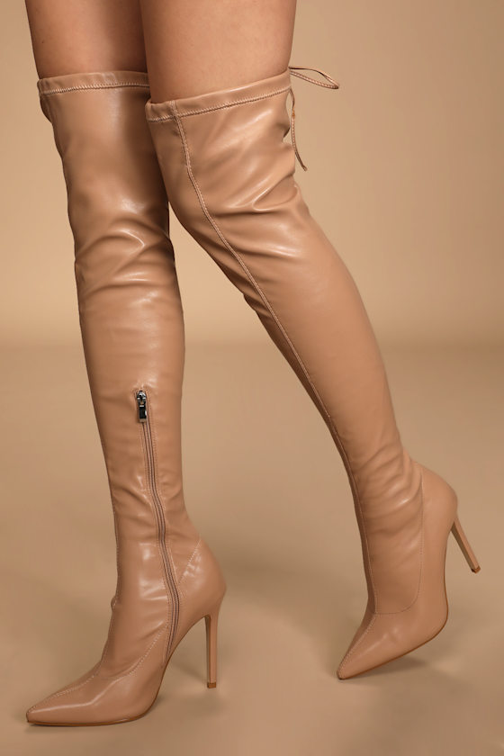 Wallis Light Nude Pointed-Toe Over the Knee Boots 1