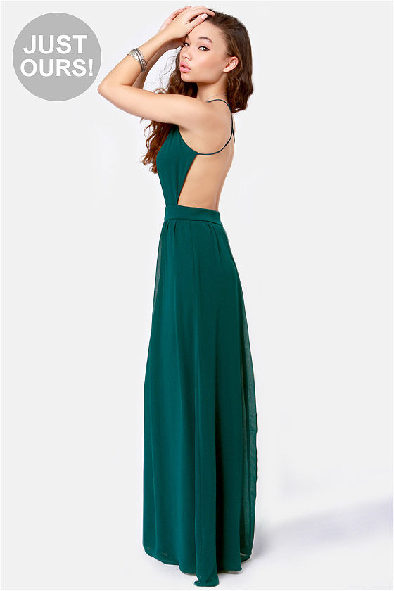 green backless maxi dress