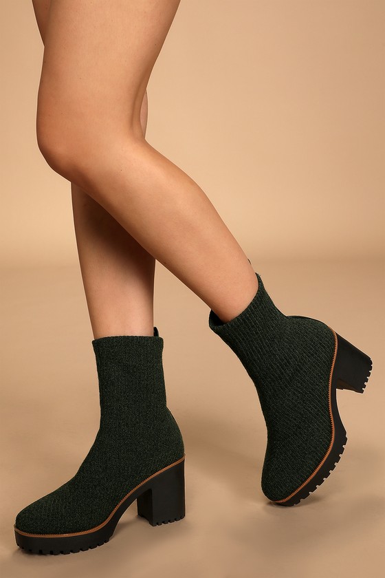 Chinese Laundry Garvey Olive Ribbed Knit Platform Sock Booties In Green