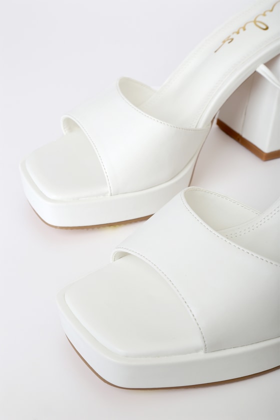 White PU Lace Up Block Heel Sandals (TC-SLC-B-62-WHT) – Truffle Collection