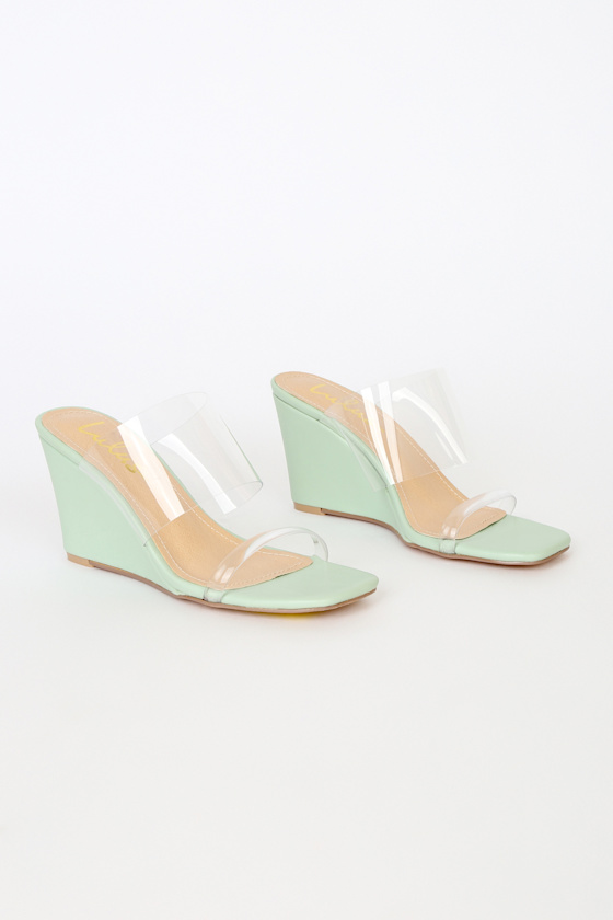 Reelay Pistachio Green Slide-On Vinyl Wedge Heels 1
