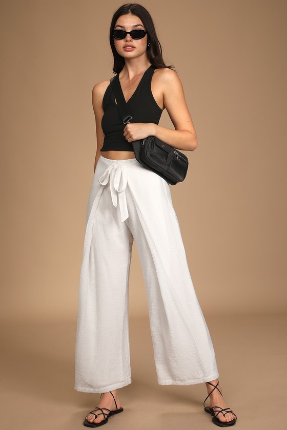 Trip to the Resort White Tie-Front Wide-Leg Pants