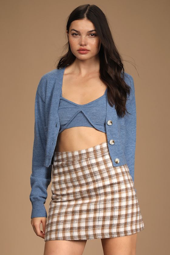 Blue Cardigan Set Cardigan and Tank Set TwoPiece Sweater Lulus