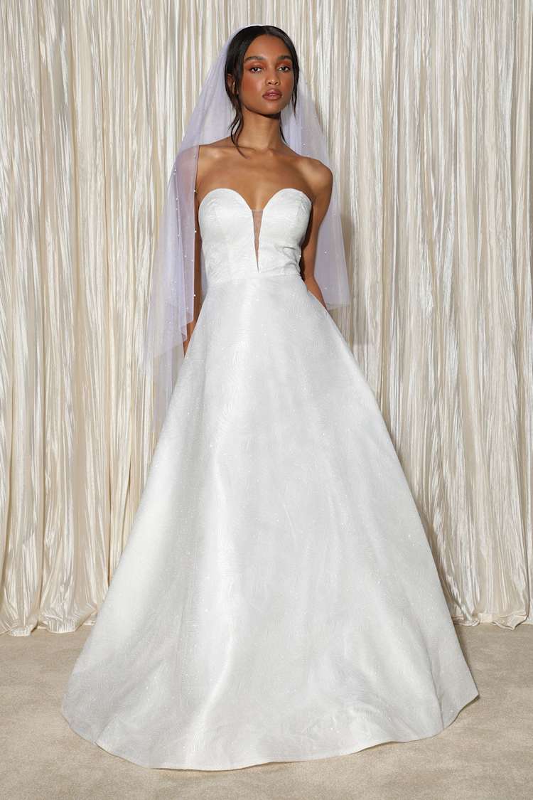 wonderstruck white glitter lace-up embroidered lace maxi dress - Strapless Wedding Dress - Maxi Dress Dresses. Dresses: Bodycon Dresses