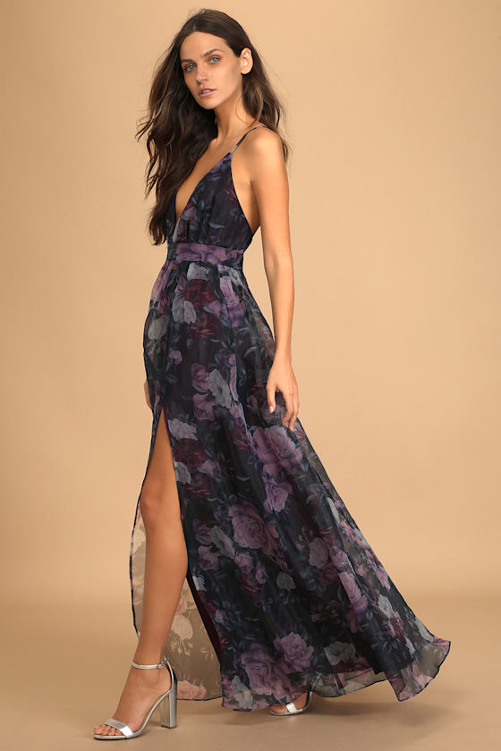 Headed for Romance Black Floral Print Organza Maxi Dress 10
