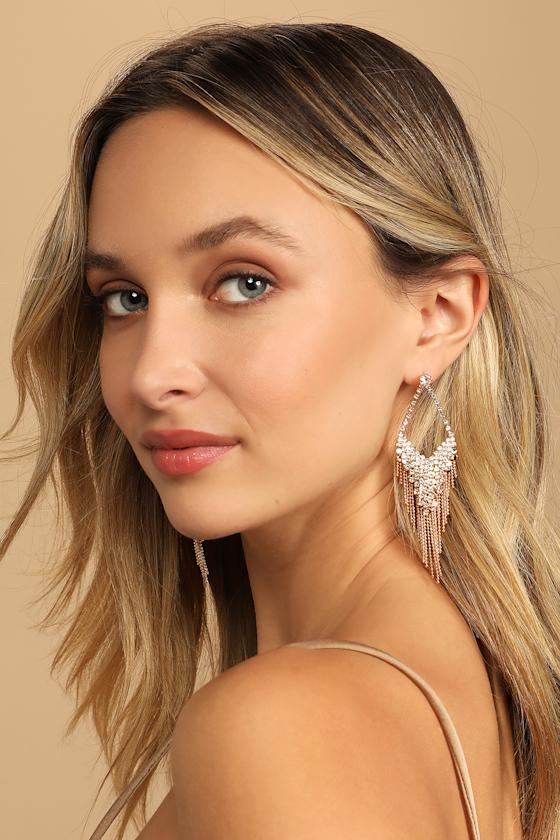 Chandelier Dreams Gold Rhinestone Fringe Earrings 1