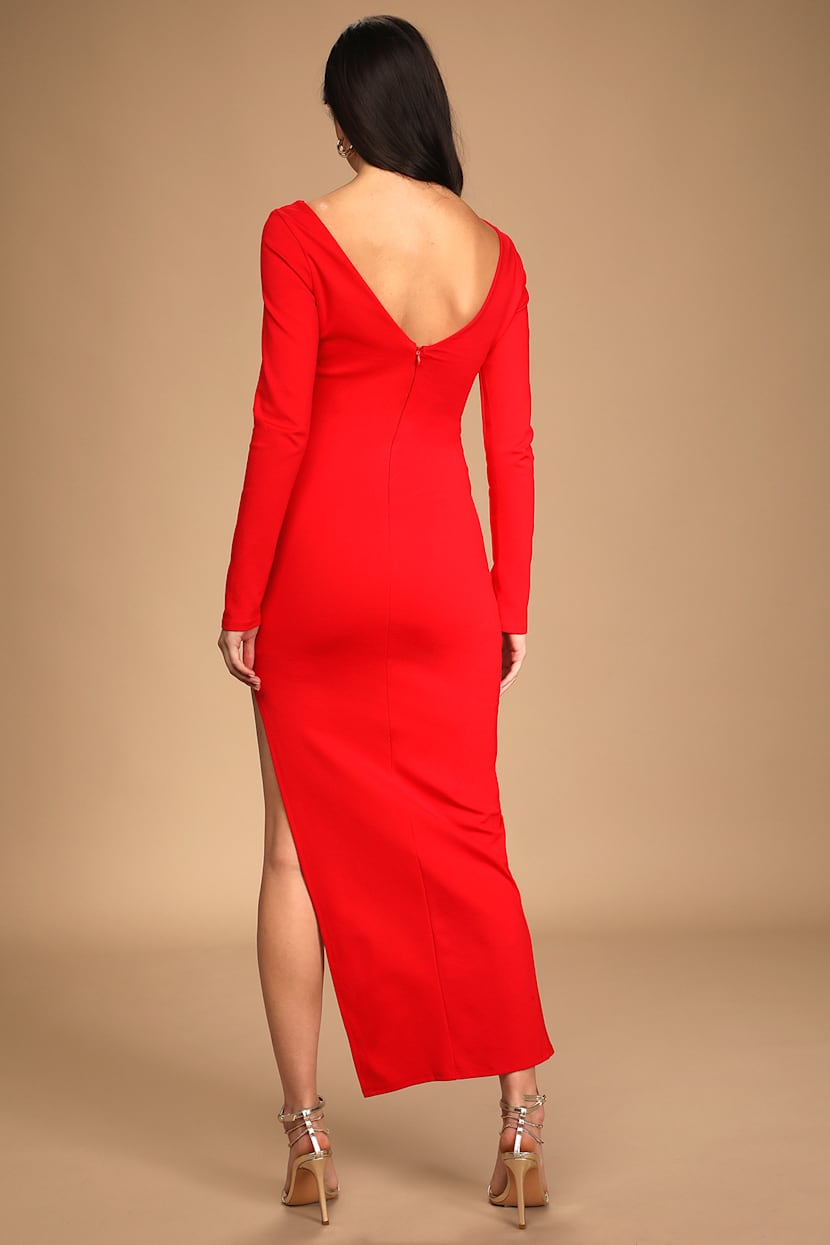 Chic Red Maxi Dress - Long Sleeve Dress - Black Bodycon Dress - Lulus