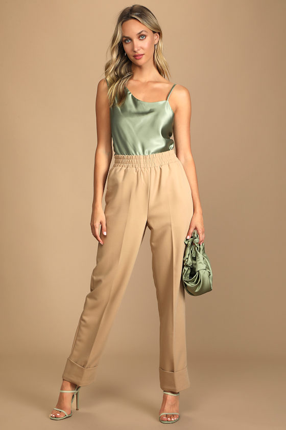 Sage Green Satin Tank Top - Asymmetrical Tank Top - Women's