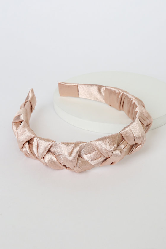 Braid it Up Blush Pink Satin Braided Headband 3