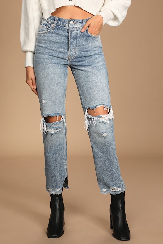 Tapered Baggy Light Wash Distressed High Rise Boyfriend Jeans 3