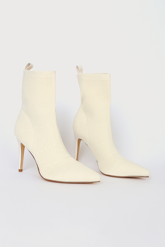Rhea Cream Pointed-Toe High Heel Sock Booties 3