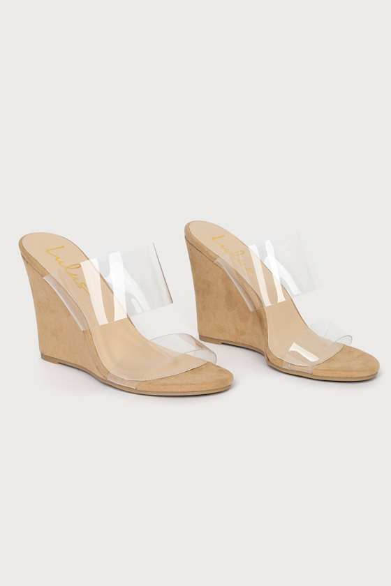 nude suede wedge