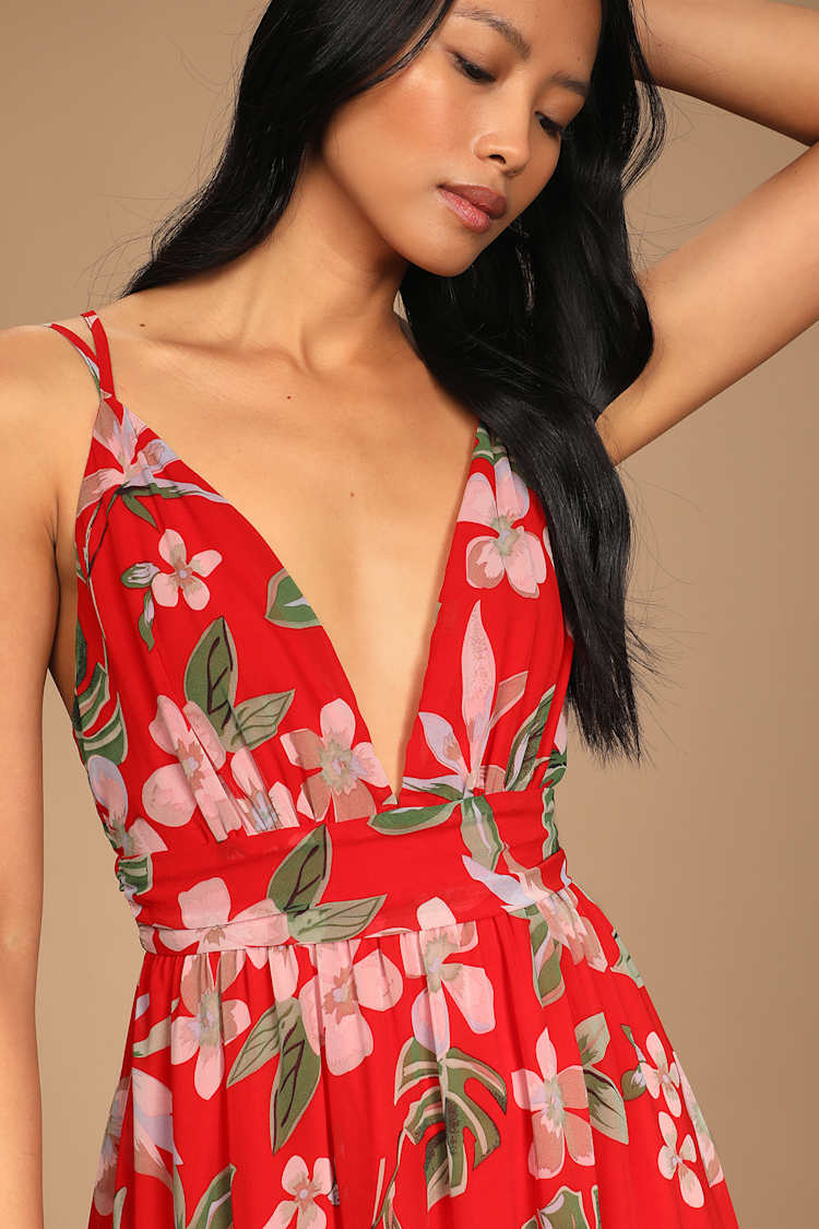 Roaming the Riviera Red Tropical Print Sleeveless Maxi Dress