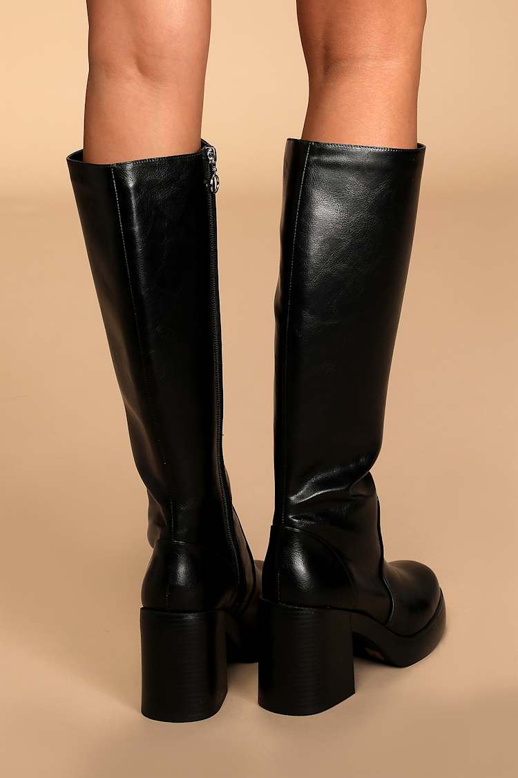 Go Girl Black Platform Knee High Boots