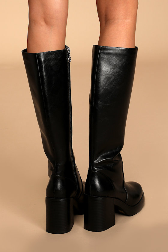 Go Girl Black Platform Knee High Boots 1