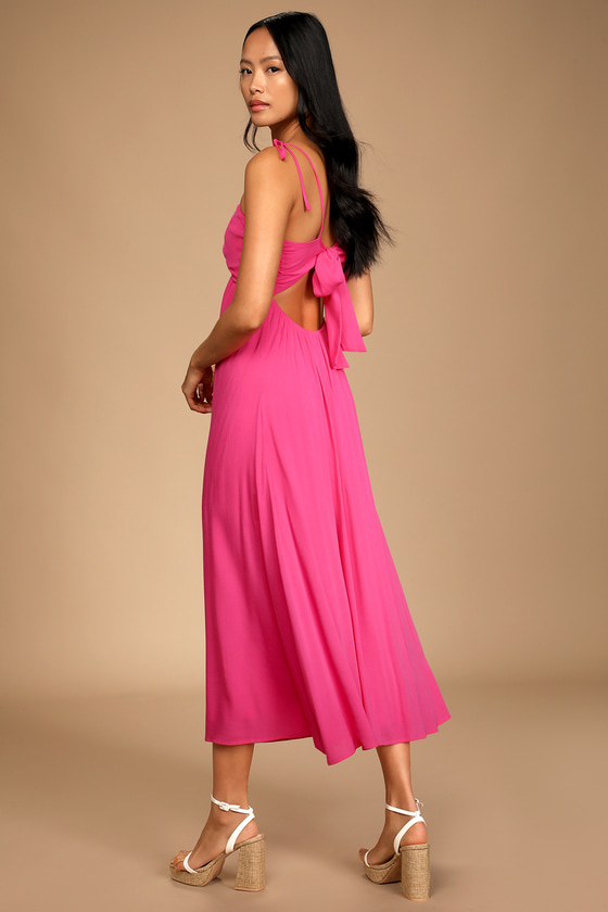 Sunshine Vibes Bright Pink Tie-Back Maxi Dress