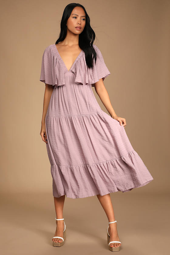 Mauve Solid Midi Shirt Dress with Pockets