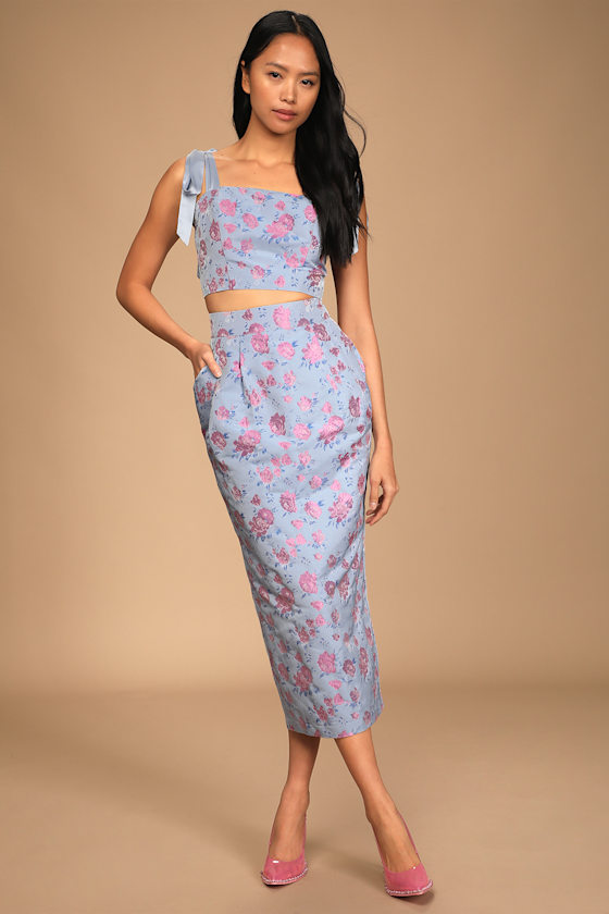 Ellarina Light Blue Metallic Tie-Strap Two-Piece Midi Dress 7