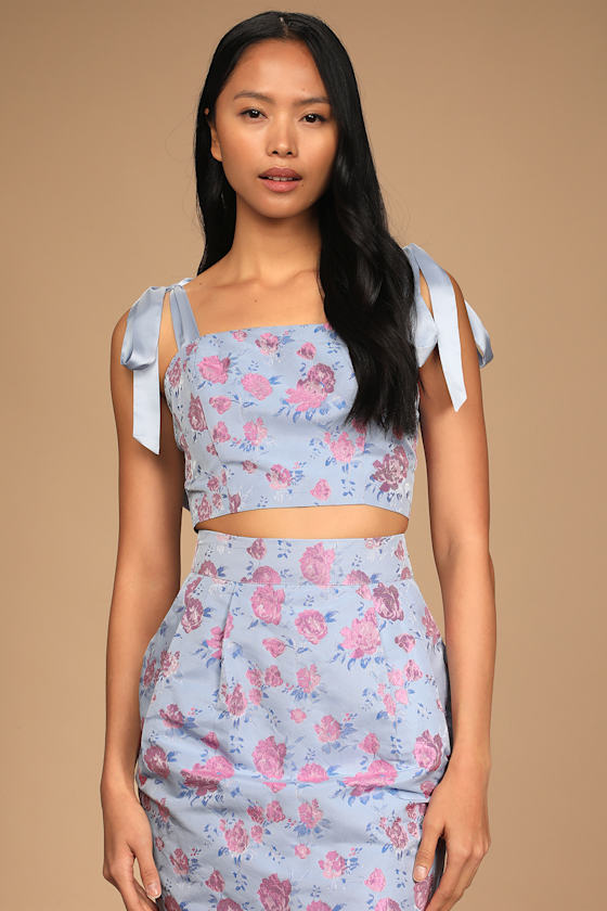 Ellarina Light Blue Metallic Tie-Strap Two-Piece Midi Dress 5