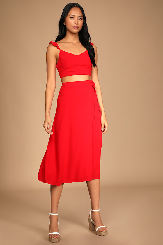 red lace two piece set