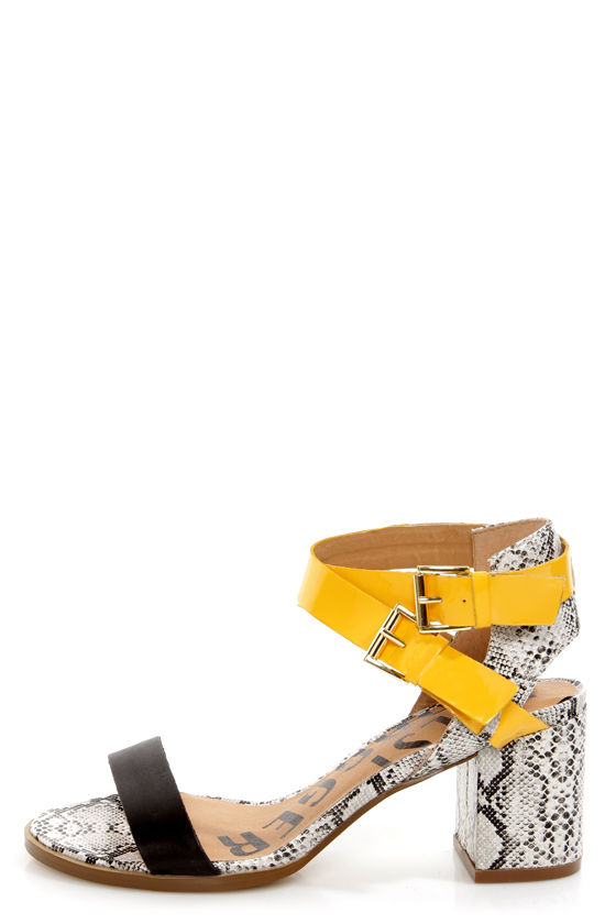 yellow snake print heels