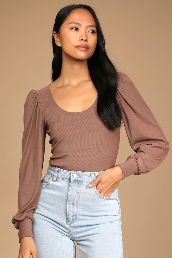 Your Prerogative Light Brown Ribbed Long Sleeve Bodysuit 4