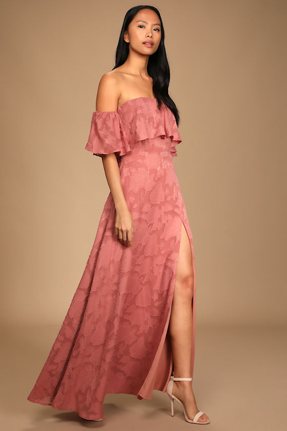 Rose Maxi - Off-the-Shoulder Maxi Dress - Jacquard Maxi Dress - Lulus